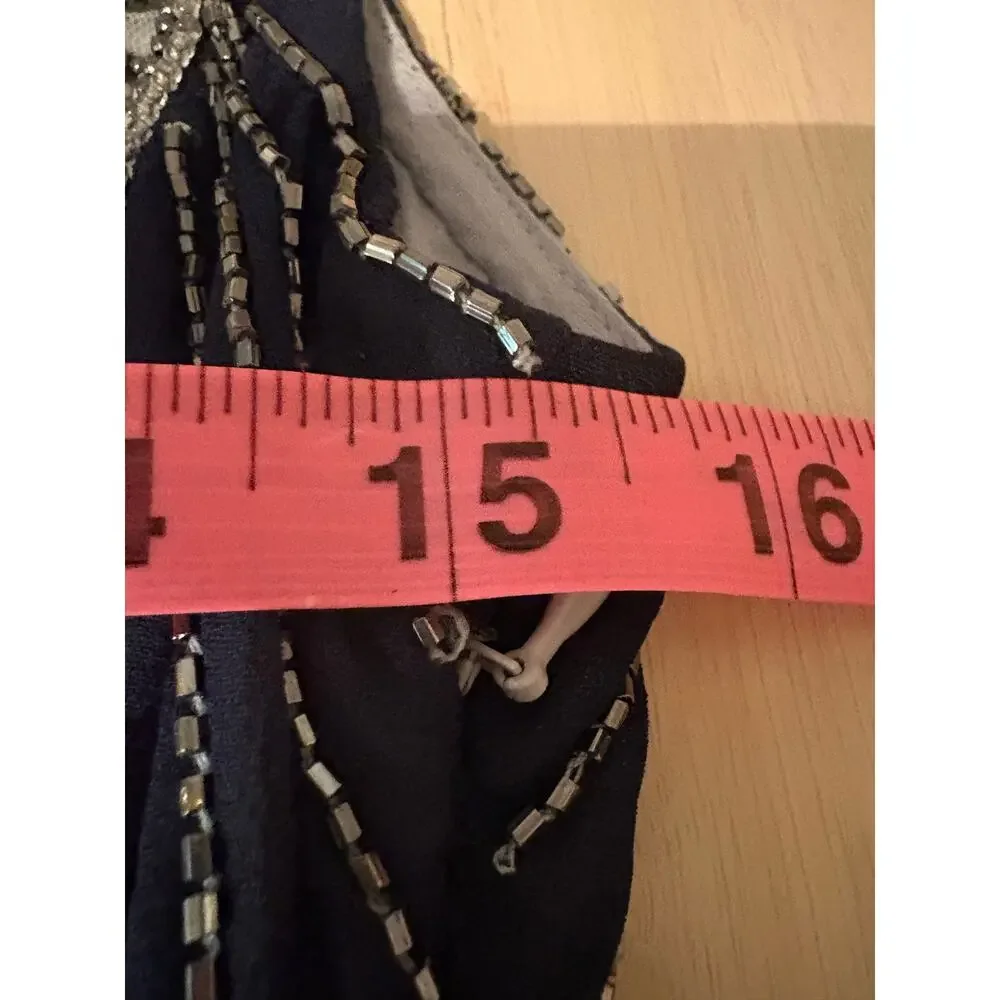Free People Silver and Navy Beaded Mini Dress